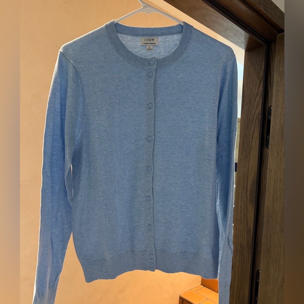 J. Crew Factory Classic Cardigan Sweater Light Blue 100% Cotton Long Sleeve